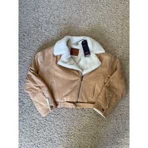 Levis Premium Womens Suede Sherpa Cropped Jacket Womens Size Small NWT NEW